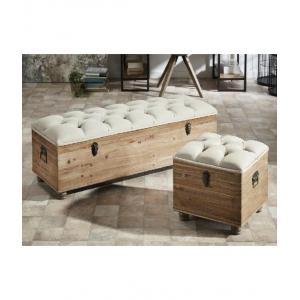 Descalzadora-puff baúl en madera y tela