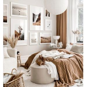 Mural de cuadros natural marcos de madera blancos