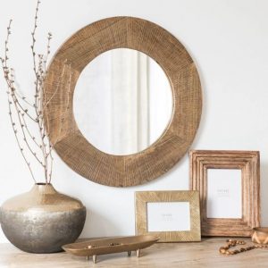 Espejo redondo de mango grabado D.55