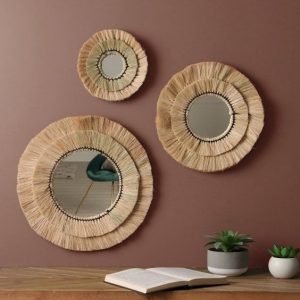 Lote de 3 espejos en rafia Alba Beige