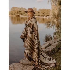 Manta de lana de alpaca en Queen Size | Manta reversible azteca con diseño nativo