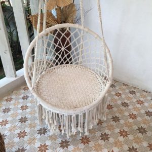 Columpio de macramé, ratán para interiores y exteriores