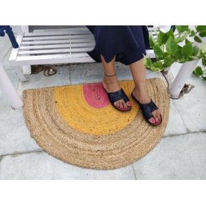 Felpudo colorido de medio círculo trenzado, tapete bohemio vintage, felpudo para interiores y exteriores
